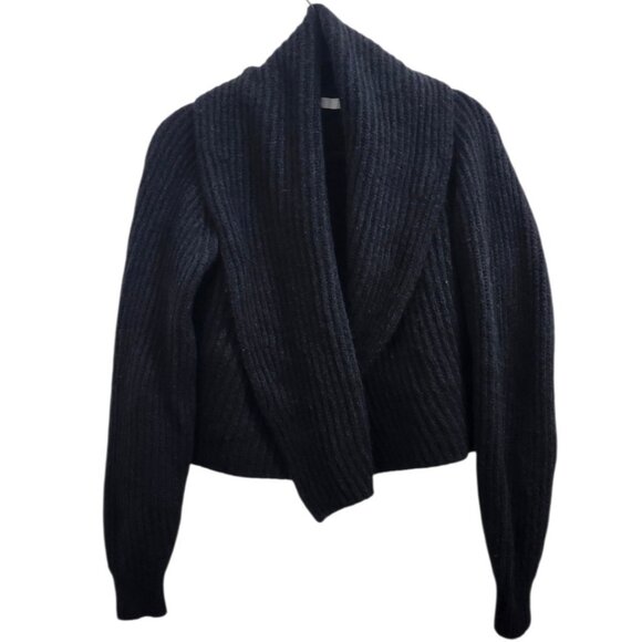 Vince Oversize Shawl Collar Soft Plush WoolBlend Rib Knit Cardigan Black XS $465 - Picture 3 of 15